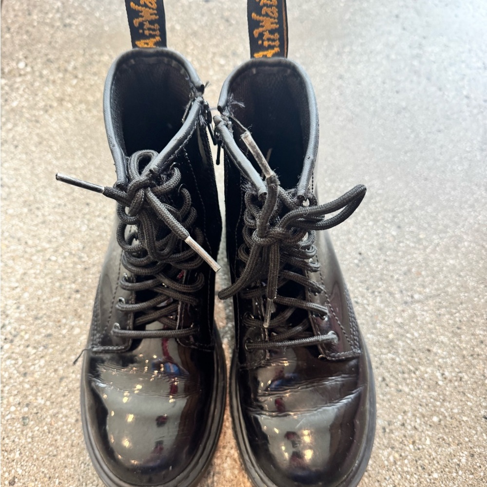 Black Patent Leather Lace-Up Boots